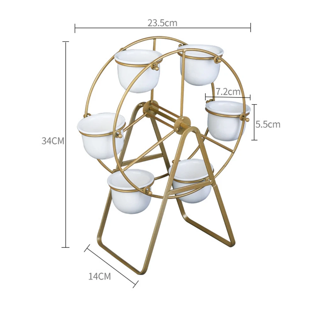 

Ferris Wheel Plant Stand with 6 Succulent Pots Modern Decorative Ceramic Flower Planter Pot Stand for Home Office Desk A