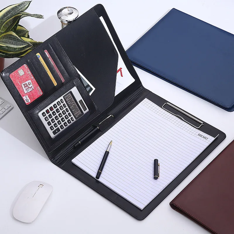 

A4 PU Leather Padfolio Portfolio with Card Slot Calculator Multi Function Business Conference Notepad Folder Document Organizer