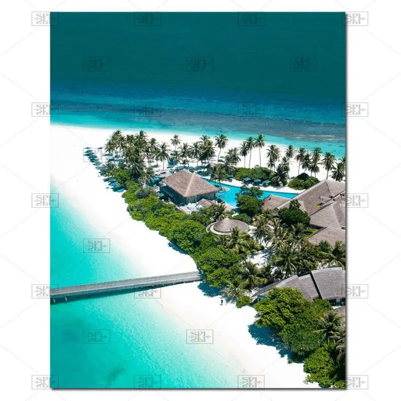 Морской остров пляж кокосовое дерево мост настенная Картина на холсте