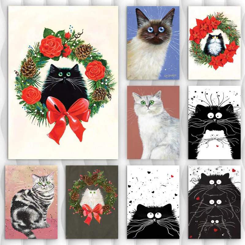 

Модный праздничный венок HD с изображением белого кота на холсте, картина на стену, художественная картина, ритуальный подарок, плакаты, укра...