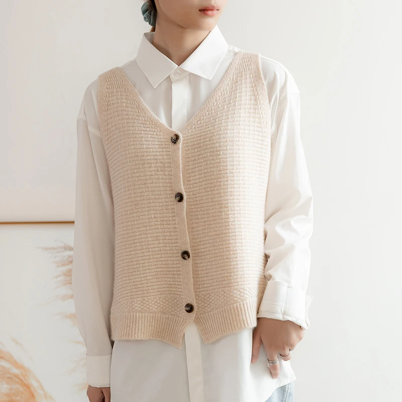 

2020 New Hot Sale Women 100% Cashmere O-Neck Cardigans Vest Sleeveless Sweater Autumn Winter For Female Soft Outwear