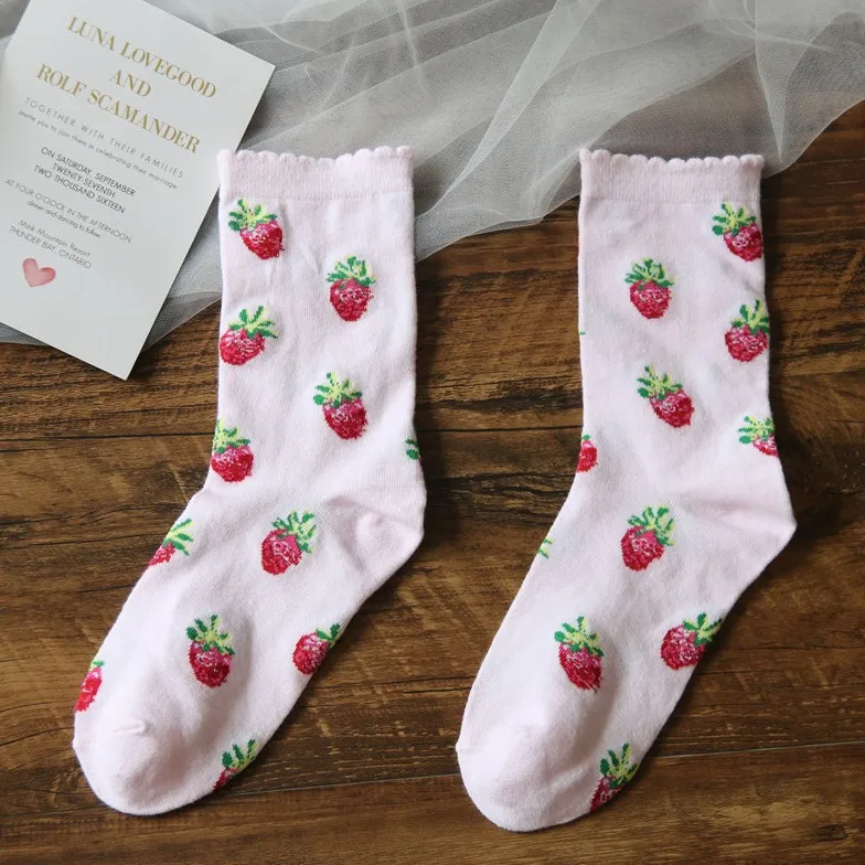pink Jeseca женские розовые носки женские Harajuku винтажные Короткие хлопковые носки для девочек уличная одежда с клубничным принтом милые носки для рождественских подарков - Цвет: pink