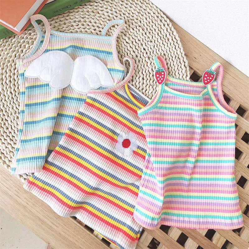 Хлопковая майка для девочек в полоску с цветочным принтом | Мать и ребенок