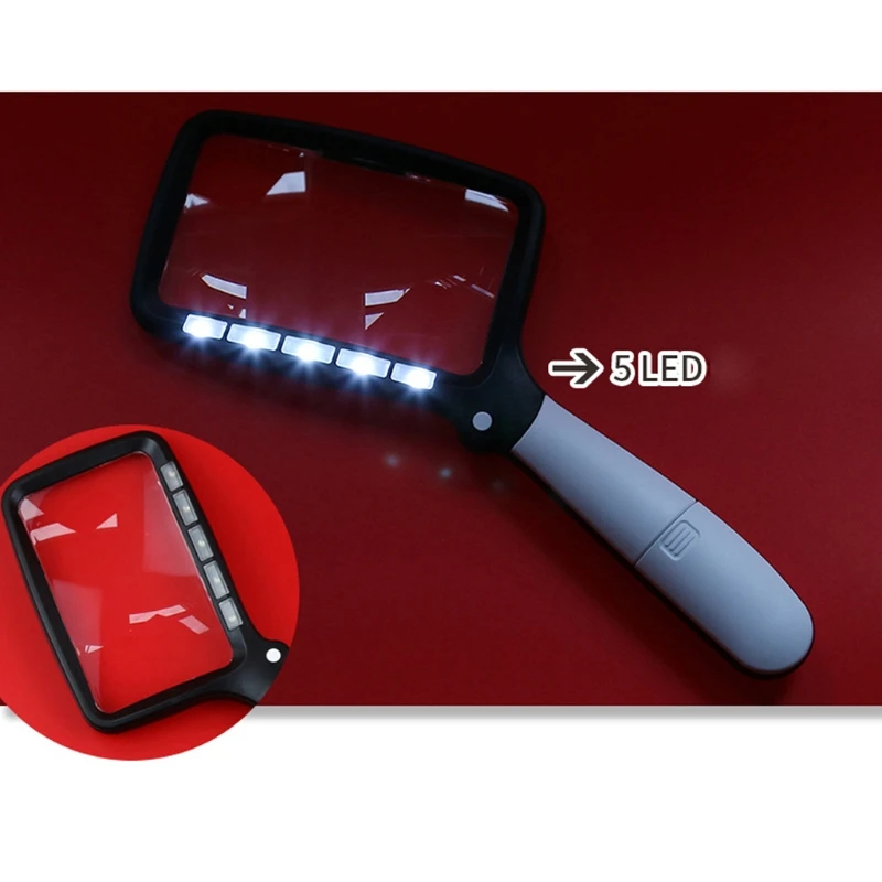 Складное ручное увеличительное стекло с 5 светодиодами перезаряжаемое 2X большое