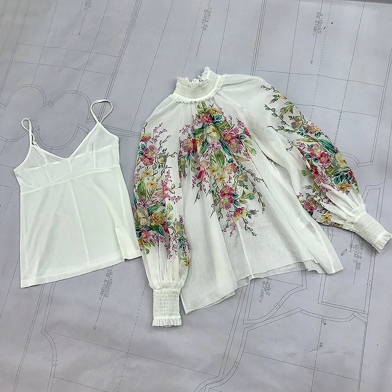 Элегантный женский льняной Топ с длинным рукавом и принтом| |