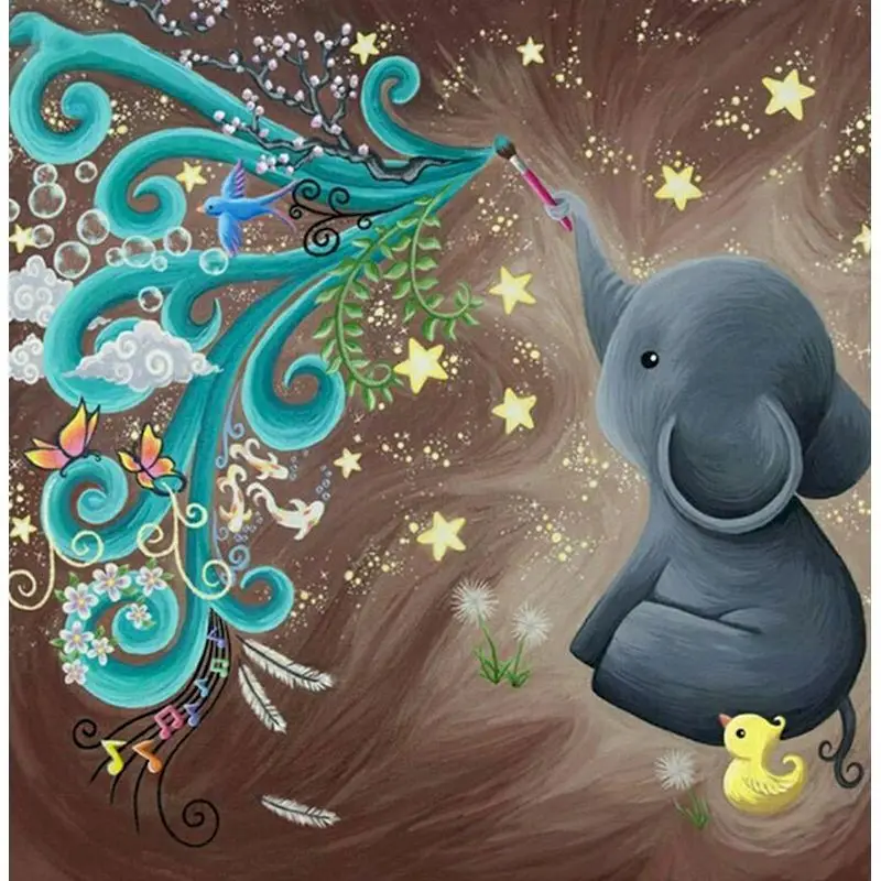 

CHENISTORY 5D Diamond Painting Elephant Full Square Round Drill Diy Diamond Embroidery Cartoon Cross Stitch Kits Landscape Decor