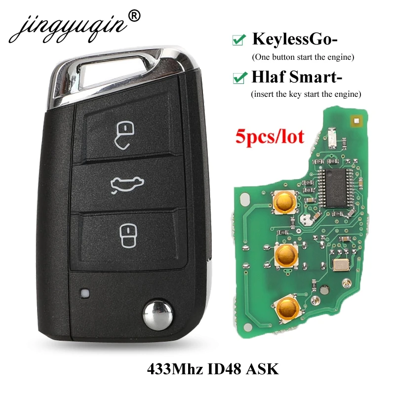 Jingyuqin 5 шт. дистанционный ключ 434 МГц MQB ID48 Для VW Seat Golf 7 MK7 Touran Polo Tiguan 5G6959752AB BB без