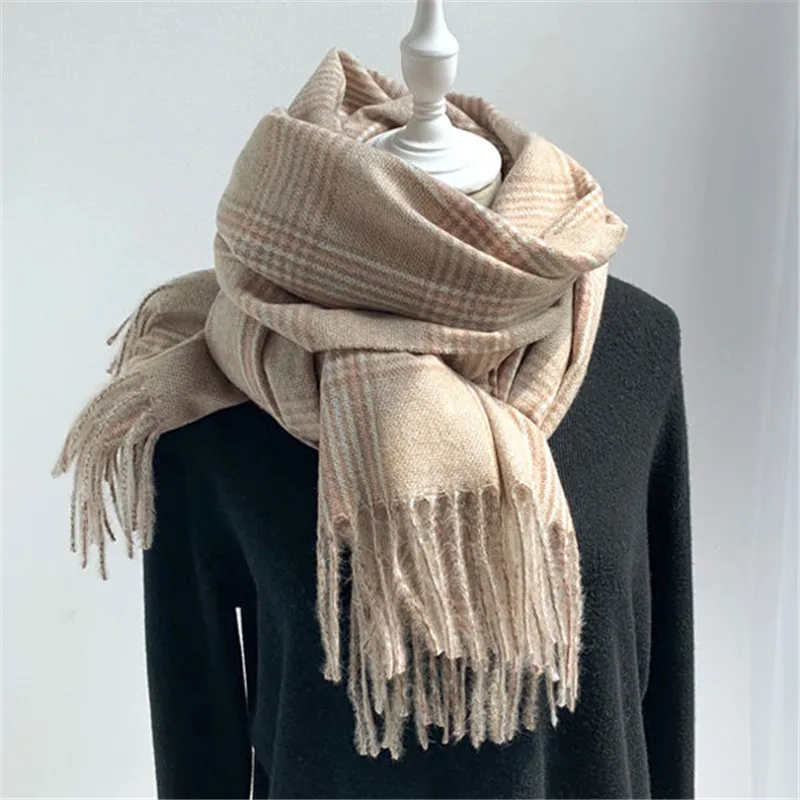 

Зимний шарф, удобные мягкие длинные шарфы для влюбленных, клетчатые шарфы, туристический теплый шарф унисекс с кисточками для прогулок