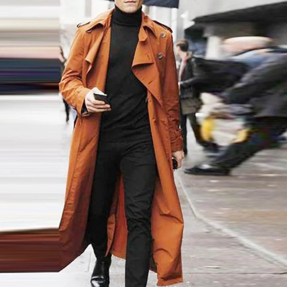 Тренчкот 2020 Мужское пальто повседневное облегающее однотонное длинное с защитой