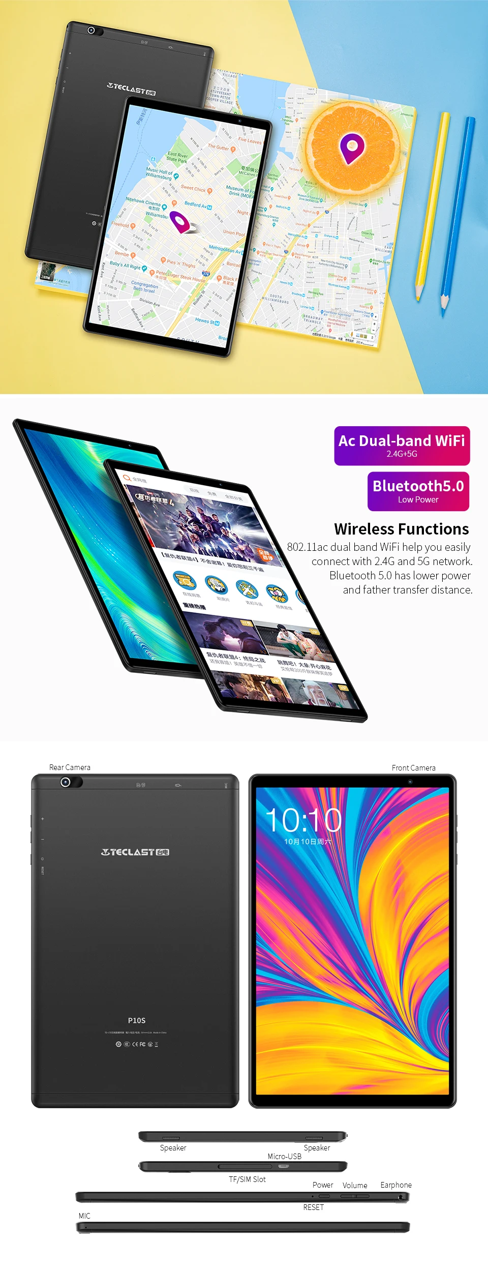 Teclast P10S, 4G, планшет с функцией вызова, Android 9,0, SC9863A, четыре ядра, A55, 10,1 дюймов, 2 Гб ОЗУ, 32 Гб ПЗУ, двойная камера, gps, Wi-Fi, планшеты, ПК, 6000 мА/ч