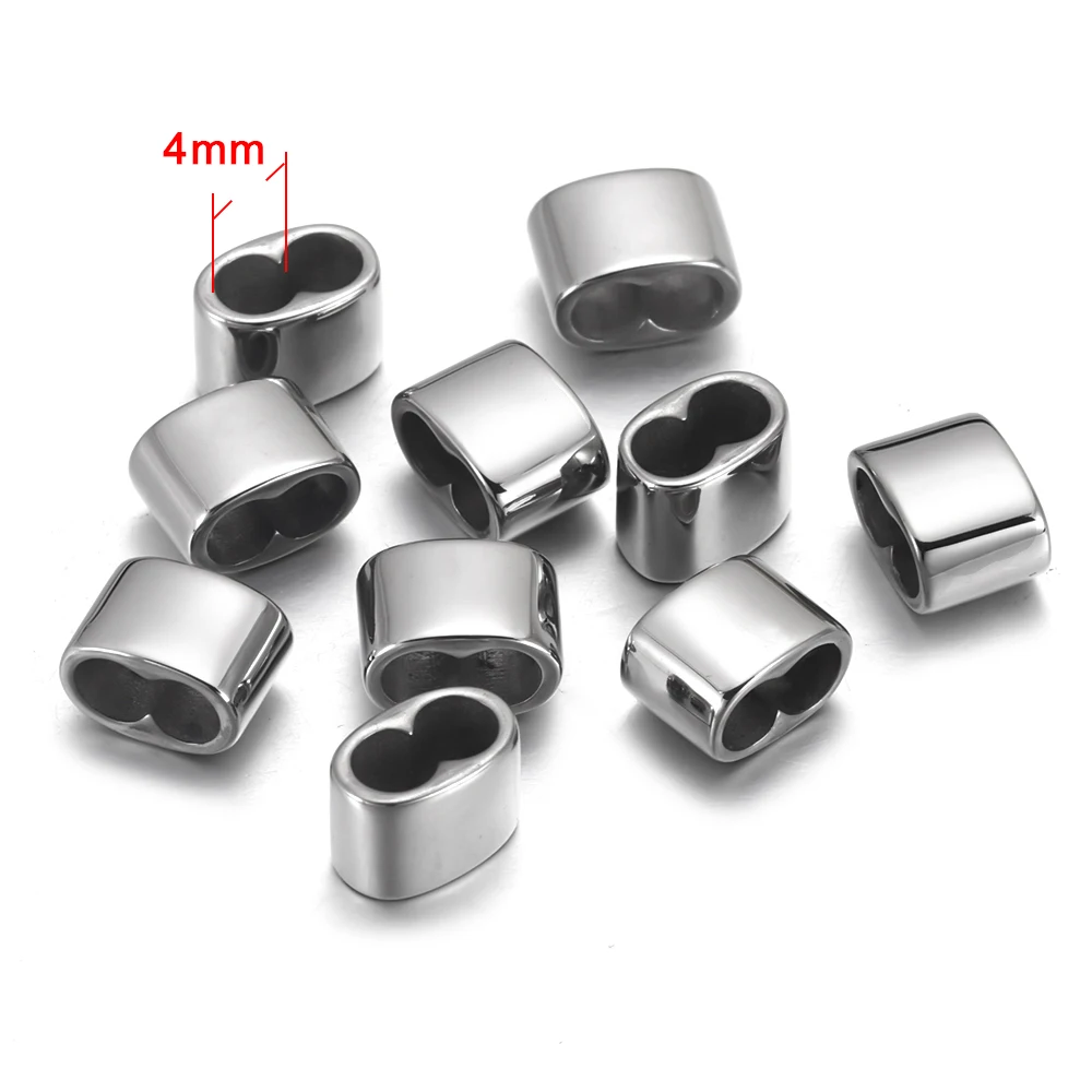 Hole 4mm Кожаный шнур, бусины с двойным отверстием, 4 мм, для изготовления браслетов, ювелирных изделий, 316L, титан, нержавеющая сталь, полированная, аксессуары, бусина-разделитель - Цвет: Hole 4mm