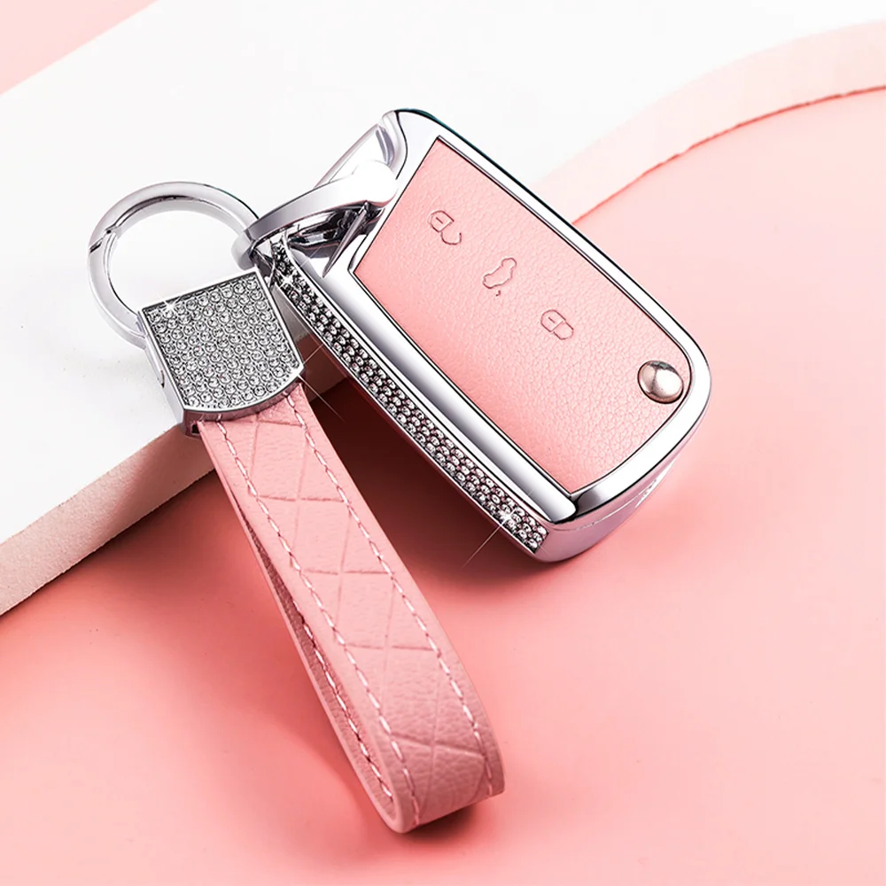 

Crystal Zinc Alloy Car Key Cover Case Flip Holder Remote Key Shell Keychain Skin Fit For VW Volkswagen Golf 7 Auto Accessories