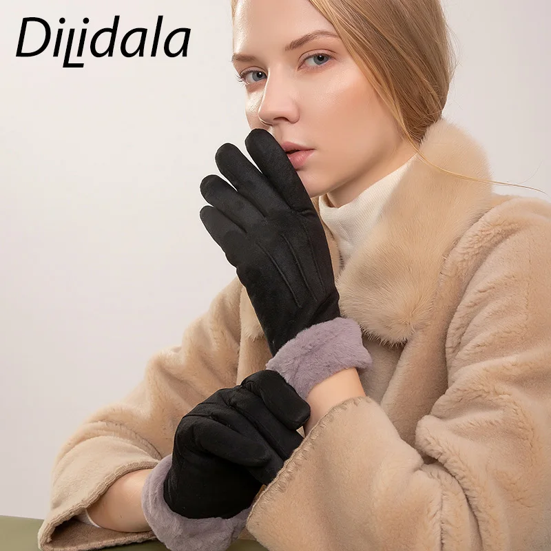 Dilidala утолщенные бархатные перчатки замшевые для сенсорного экрана женские