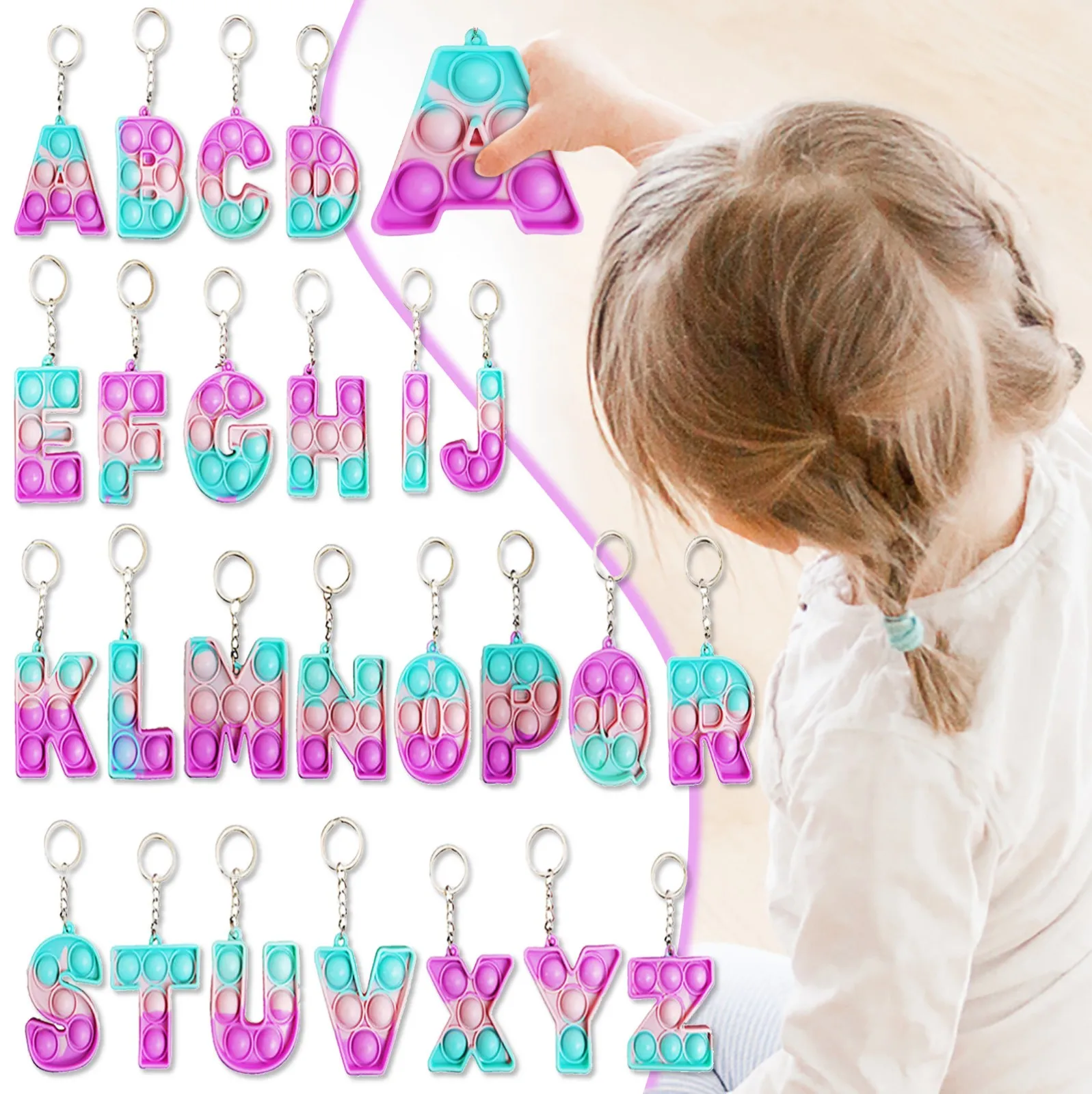 26 букв недорогая мини пузырьковая сенсорная игрушка-антистресс брелок простой