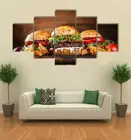 5 панелей картины на холсте фаст-фуд гамбургеры HD Печать настенная Картина на холсте домашний декор для гостиной плакаты без рамки