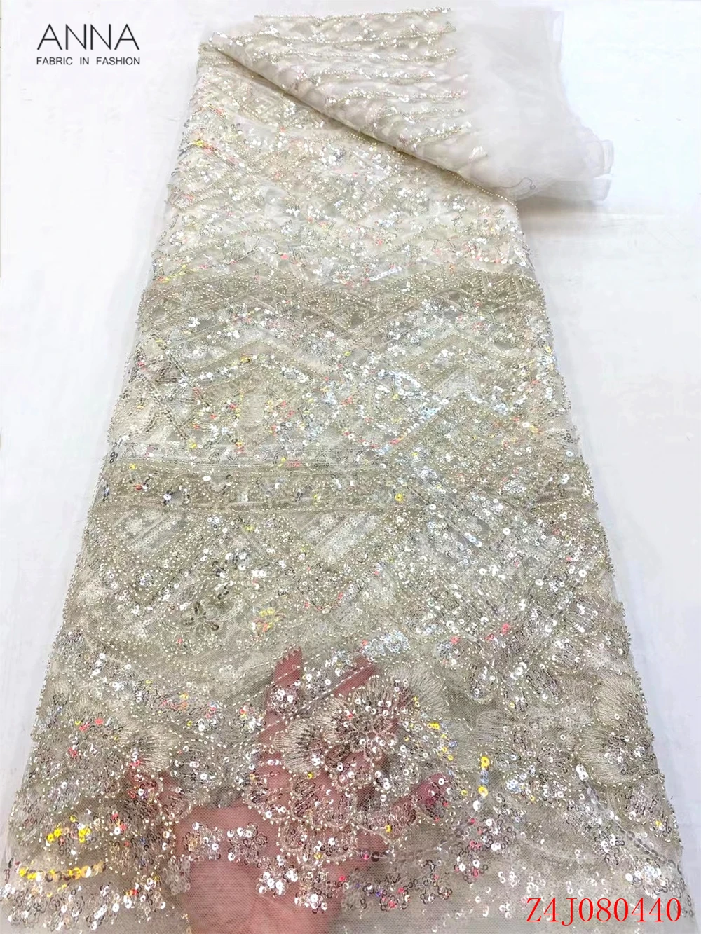 

Тяжелые Роскошные бусины ручной работы Anna, французское Сетчатое кружево, 5 ярдов, нигерийская свадебная ткань с блестками, 2021, Высококачеств...