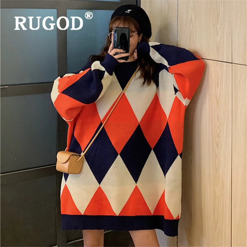 Женское длинное платье-свитер RUGOD платье-пуловер оверсайз в Корейском стиле