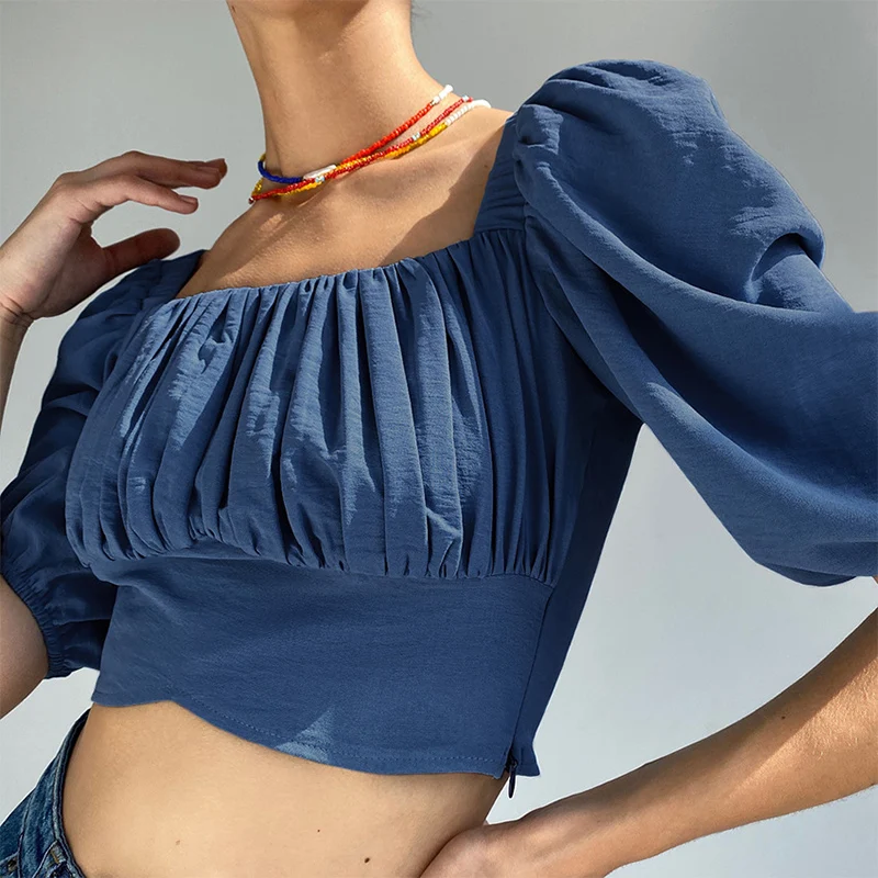 

Облегающие укороченные топы, футболки, летние белые топы, футболка, Женский пуловер с квадратным воротником и коротким рукавом, женская оде...