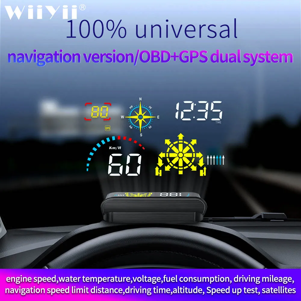 Q10 Автомобиль HUD OBD оборотов в минуту и напора со шнуровкой Дисплей превышение