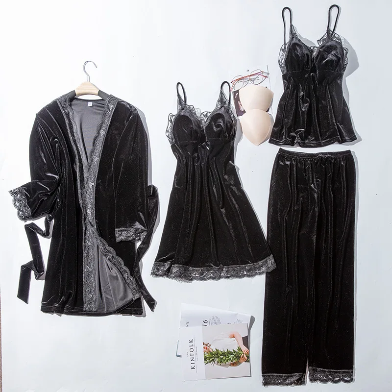 

Women's 4 pieces Suit Pajamas Sets Ladies Autumn Winter Sexy Women Pijama Sets Pyjama Female Pyjamas