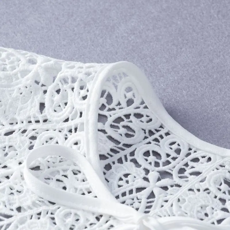 Vintage Palace Style Womens Doll False Fake Collar Hollow Out Crochet Lace Half Shirt Necklace Shawl with Imitation Pearl Bowtie |