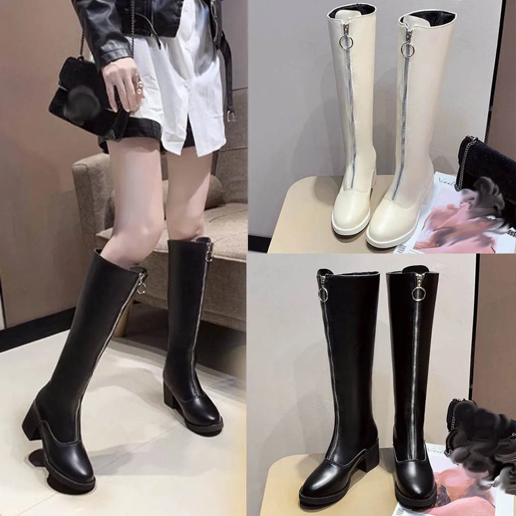 Модные однотонные белые ботинки на молнии с круглым носком Винтажная обувь