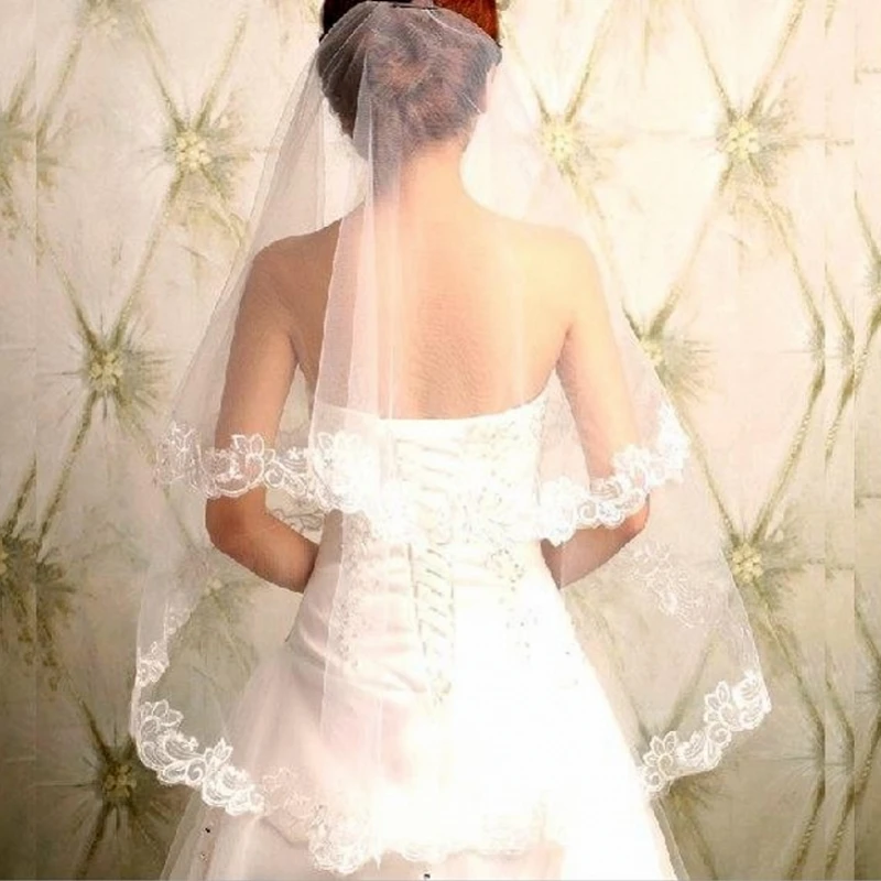 Кружевная аппликация элегантная свадебная фата цвета слоновой