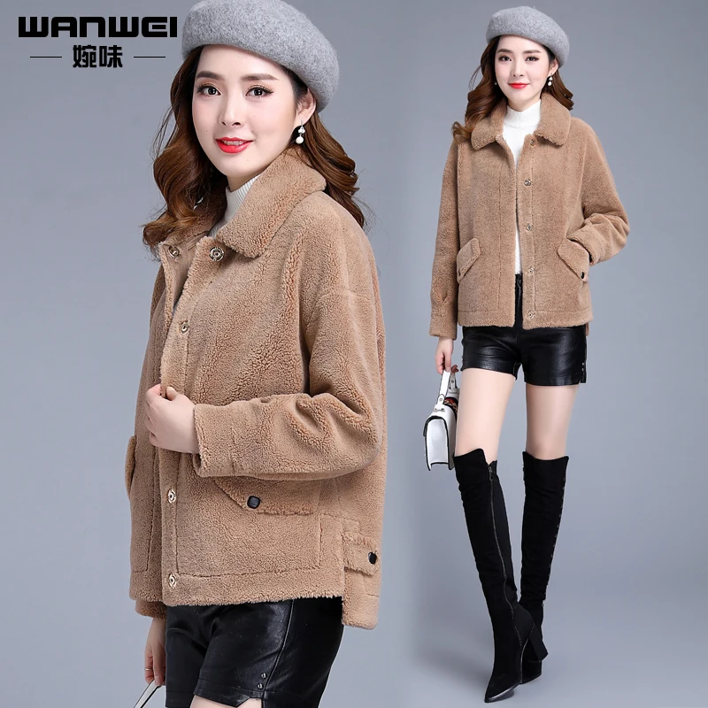 Новинка пальто из овчины женское короткое осенне зимнее гранулированного