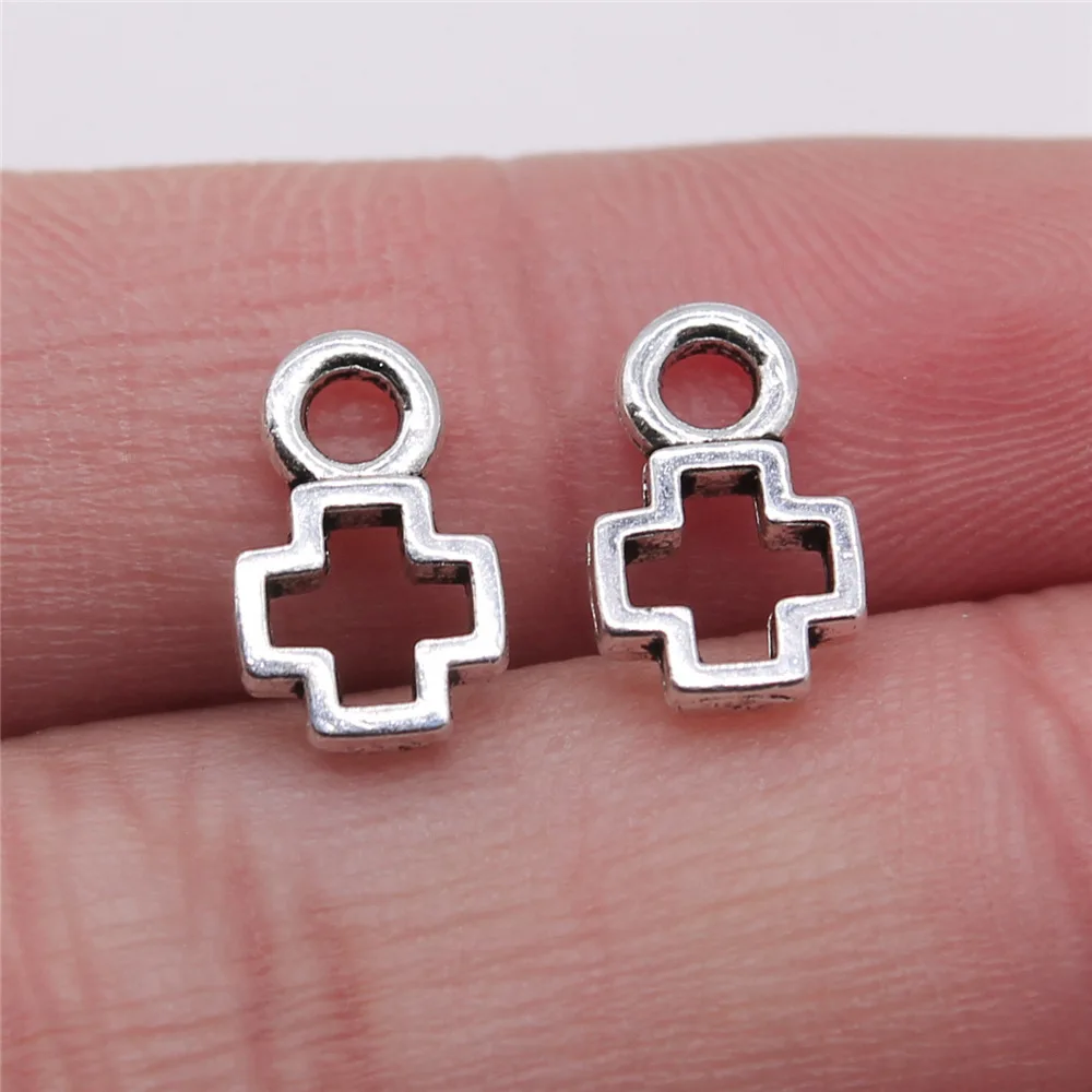 

40pcs 7x12mm Antique Silver Color Hollow Small Cross Charms For Earring Making For Jewelry Making B14650