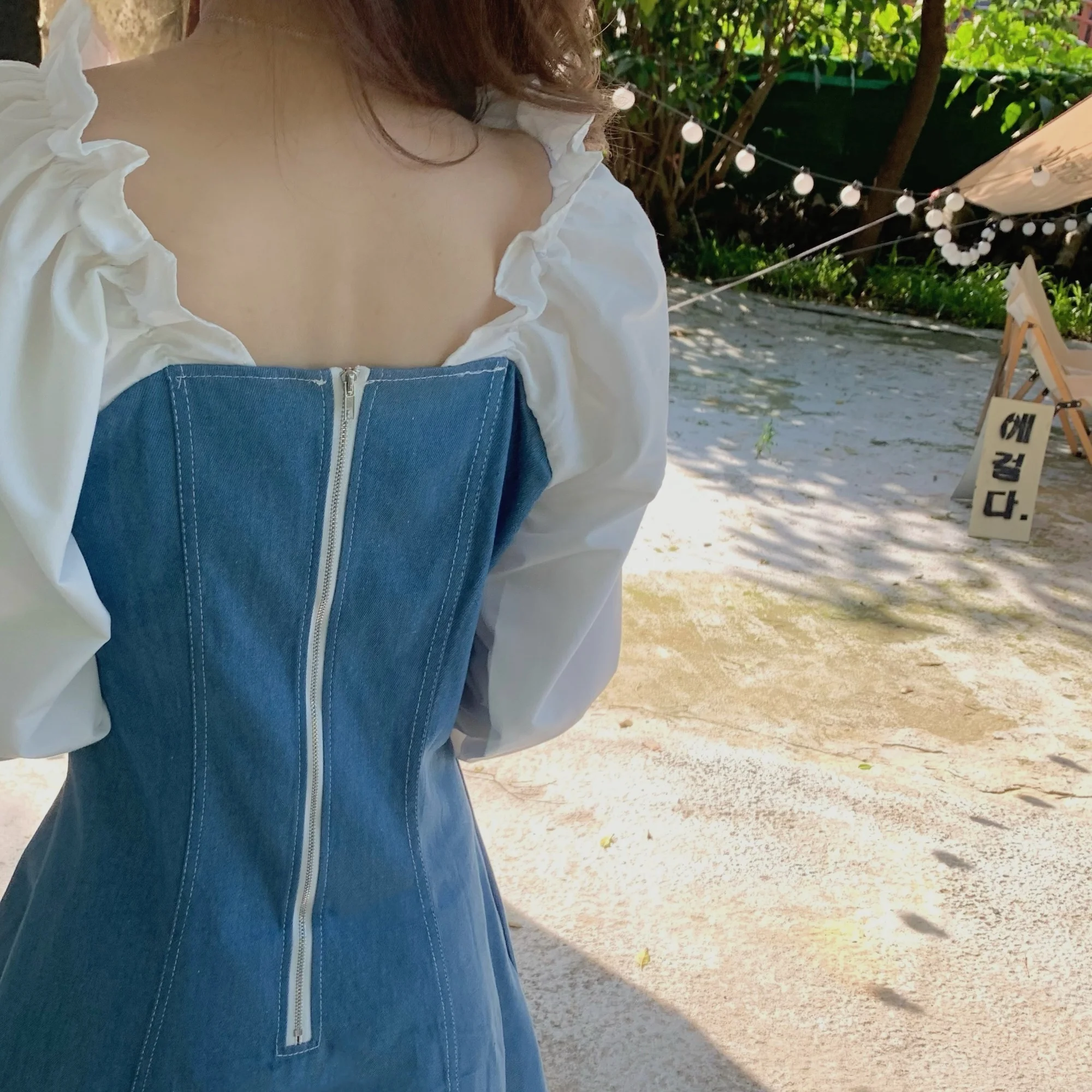 CMAZ Women 'S Denim Stitching Long-Sleeved Dress New Autumn Temperament