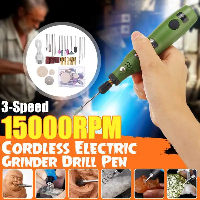 

Portable 15000RPM USB 3 Speeds Mini Electric Drill Handheld Grinder Drill Bit