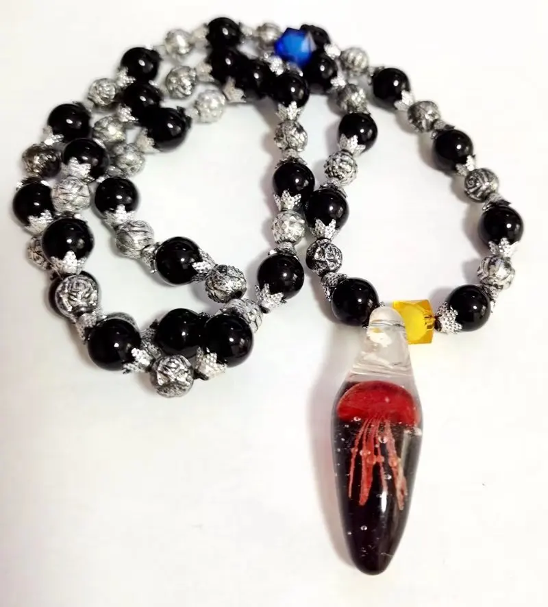 

Handmade Glass Charming Red Jellyfish Vogue Drop Design Black Beads Pendant Strand Ornaments Cool Jewelry