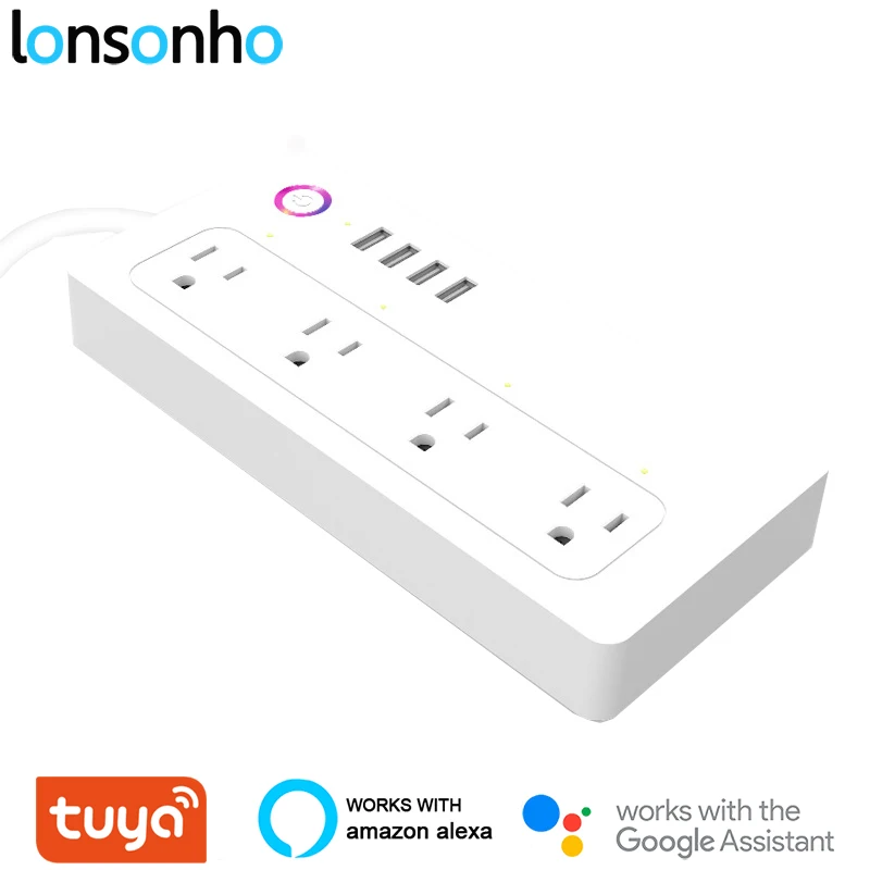 Lonsonho Wifi умный сетевой фильтр 4 розетки переменного тока 4 порта USB работает с Alexa Google Home Mini Smart Life