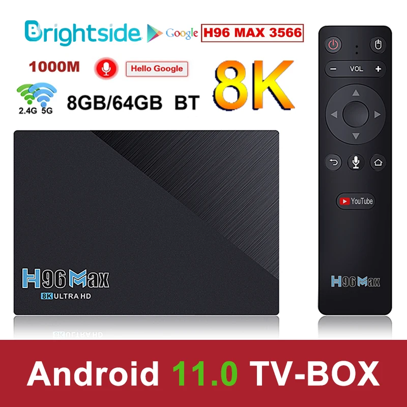 

Умная ТВ приставка Android 11,0 H96 Max RK3566 2,4G 5G Wi-Fi 4 ГБ 8 ГБ оперативной памяти, 32 Гб встроенной памяти, 64GB/8GB/K ТВ приставка Android 11 Google Play Youtube Media Player