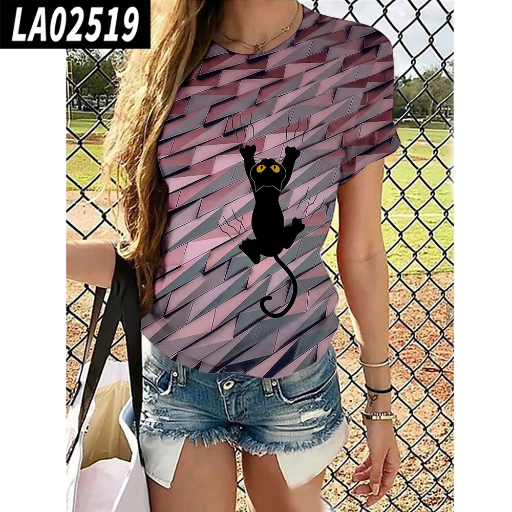 

Funny Print Cat Short Sleeve Casual Tee women Fashion Breathable Elasticity Tshirts Loose Oversized t-shirt Summer Casual