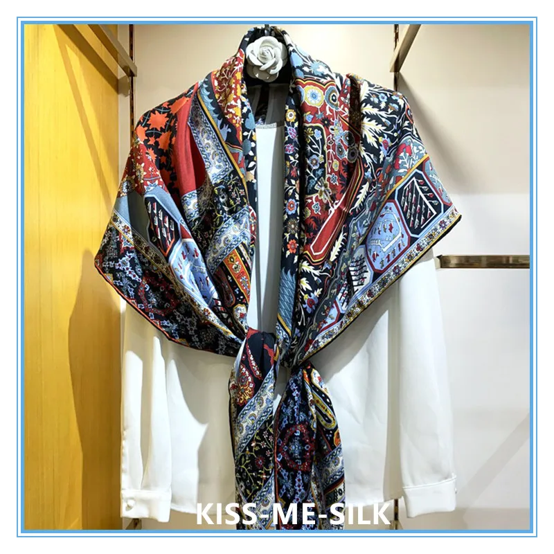

KMS Persian Rug Silk Twill Sand-Washed Square Scarf Fashion Silk Shawl for Women 140*140cm/115g