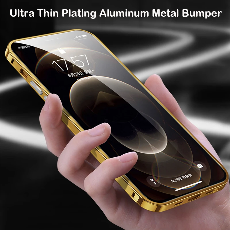 Shockproof Metal Bumper Phone Case For iPhone 12 Pro MAX 13 Mini 11 14 Plus Coque Plating Aluminium Frame Camera Protector Cover