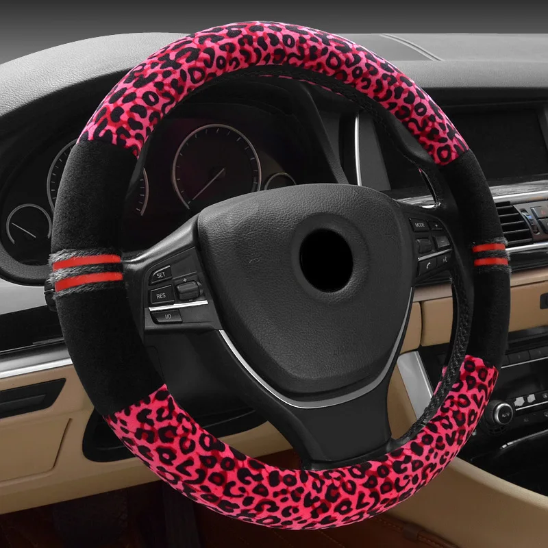 Новый леопардовый плюшевый автомобильный чехол на руль для автомобиля зимние
