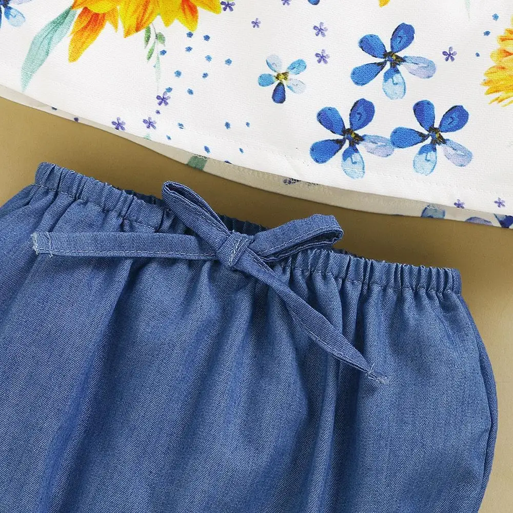 

Toddler Baby Girls Floral Sling Tops+Shorts +Headwear