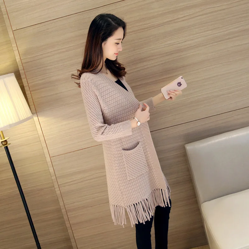 Женский вязаный кардиган с длинными рукавами элегантный длинный в Корейском