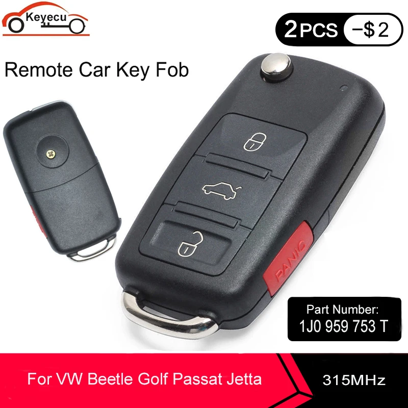 Запасной брелок KEYECU для VolksWagen Beetle Golf Jetta Passat 1J0 315 959 T 3 + 1 кнопки 753 МГц ID48|Ключ от