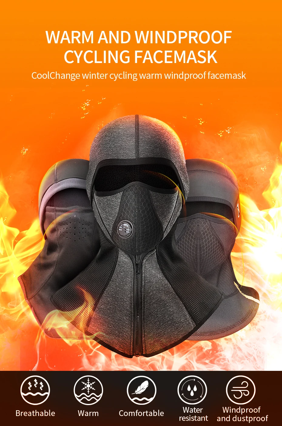 CoolChange велосипедная маска для лица, Зимняя Теплая Флисовая Лыжная маска для велосипеда, маска для лица, щит сноуборд, шапка, холодный головной убор, велосипедная маска, шарф