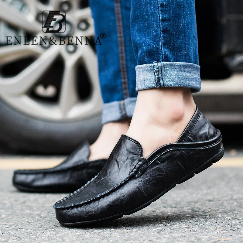 

Genuine Leather Shoes Men Plush Warm Black Winter Casual Shoes Mens Slip on Lightweight Driving Loafers Men Luxury Big Size 47