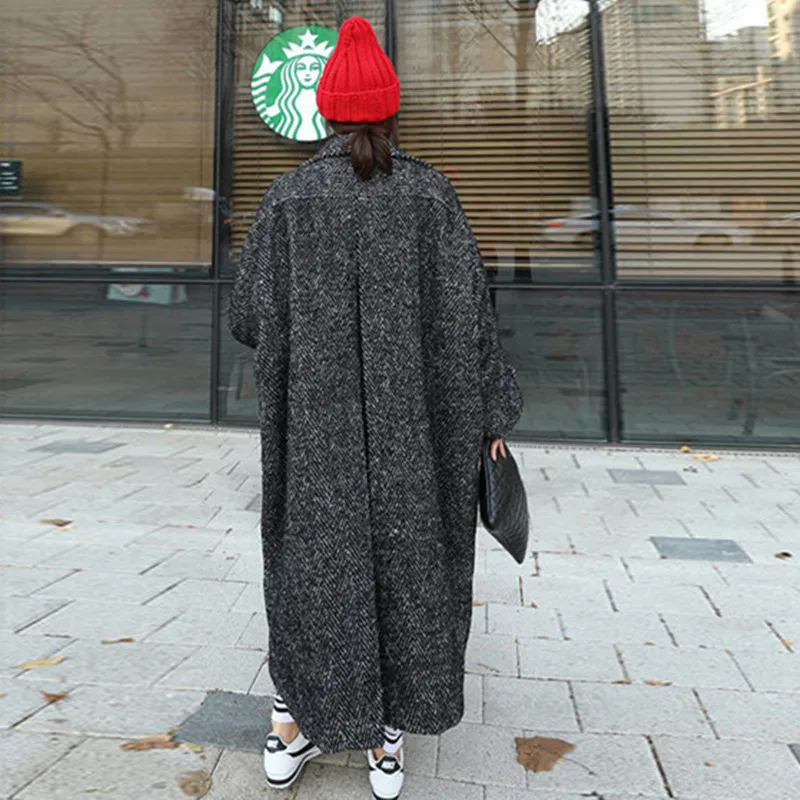 

YourSeason New Ladies Black Plus Size Wool Long Warm Coat Single Breasted Pockets Loose Women 2021 Winter Korean Coats