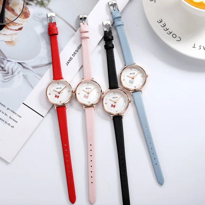 

Luxury Crystal Colorful Butterfly Ladies Quartz Watches Youth Women Leather Strap Fashion Casual Watch Girl Waterproof Clock New