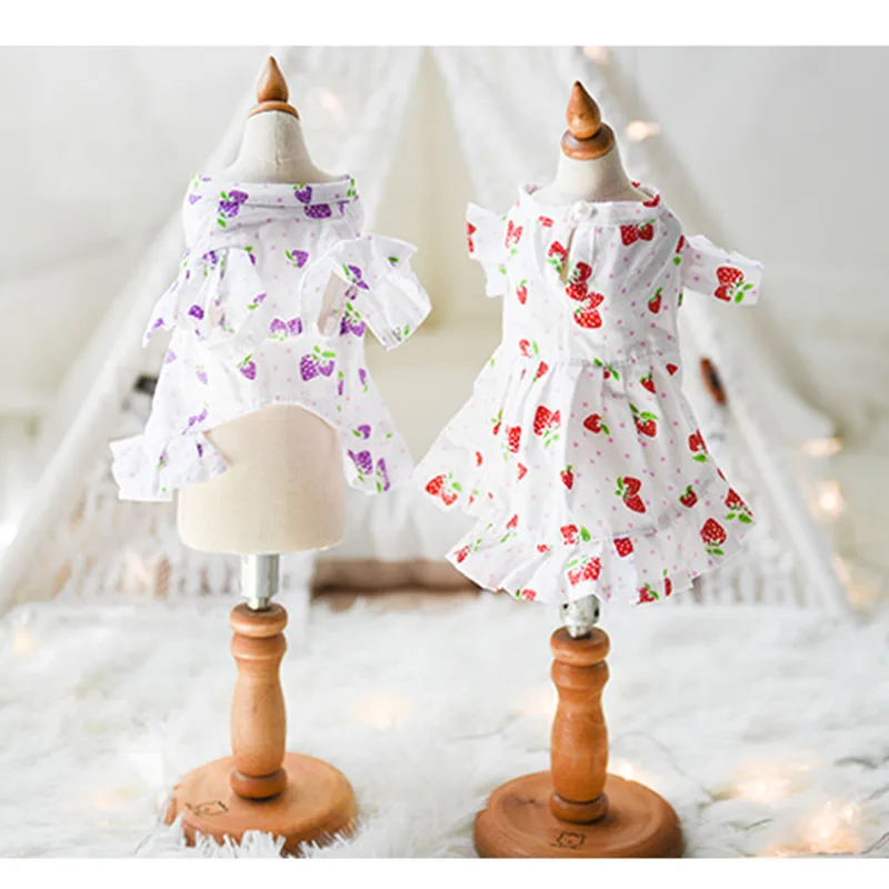 Freshing Fruit Pattern Dog Girl Dress Cotton Soft Short Sleeve Hoody Pet Skirt Clothing Puppy Cat Shirt Dresses XXS-XL | Дом и сад