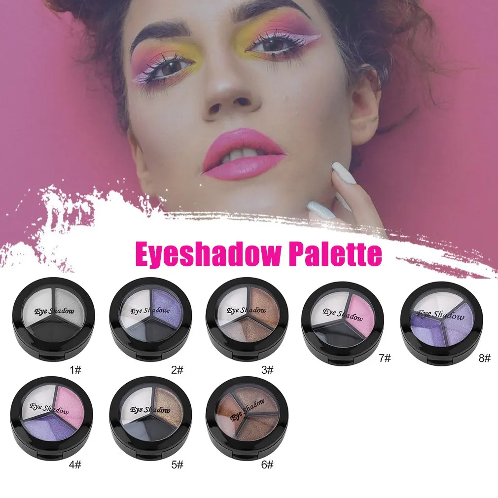 Палитра теней для век 3 цвета тонкая пудра дымчатые глаза металлические