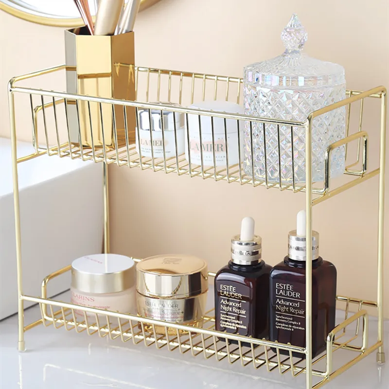 

Toilet Countertop Metal Shelf Sink Cosmetic Storage Rack Holder Bathroom Accessories Sundries Basket Organizer with Storage Tube