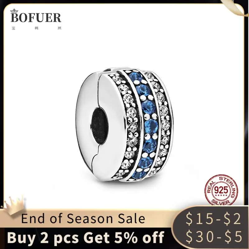 

Authentic 925 Sterling Silver Blue Charms Clip Fit Original Pandora Bracelet Bangle For Women Making Jewelry Charm Girl favorite