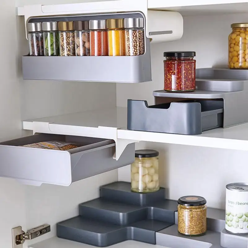 

Kitchen Organizer Spice Rack Seasoning Holder Under-Shelf Drawer Hidden Spice Holder Spice Bottle Storage Kitchen Accessories